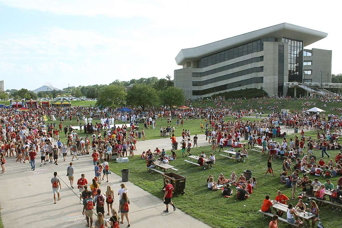 Thousands of students gather for Destination Iowa State outside Stephens Auditorium