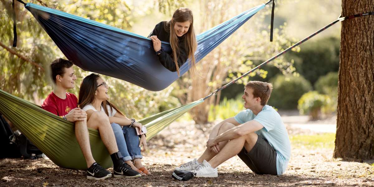 Students hammocking on Central Campus
