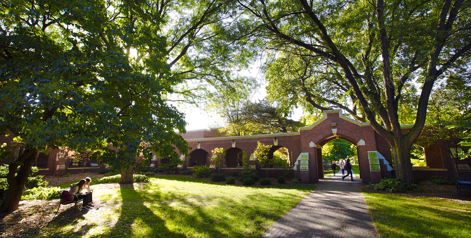 Sunny view of the Lagomarcino Hall courtyard