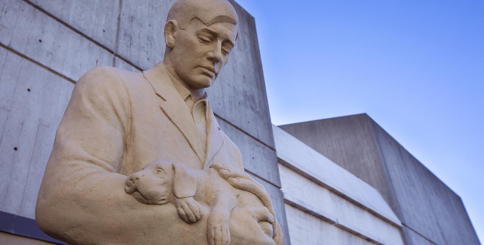 Close up of Christian Petersen's Gentle Doctor sculpture at the College of Vet Med