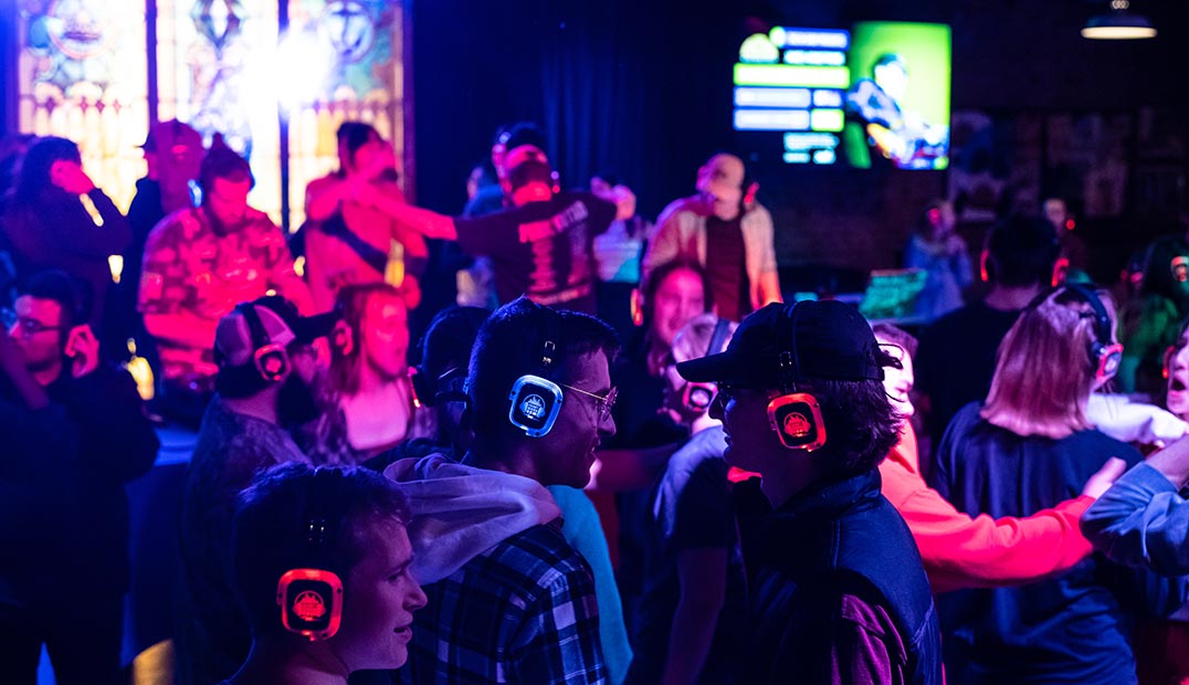 Students attending an AfterDark concert in the Maintenance Shop
