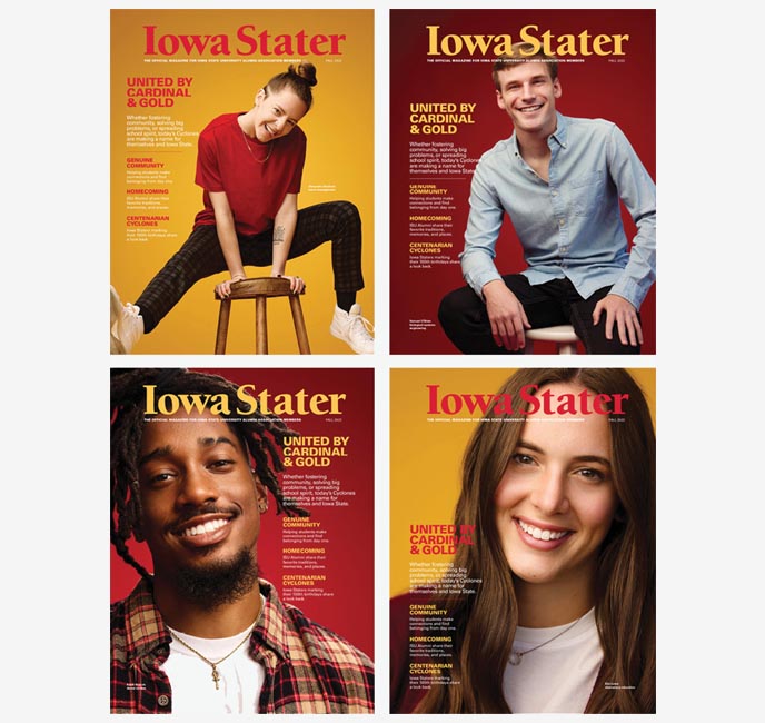 Four Iowa Stater magazine covers featuring student leaders.
