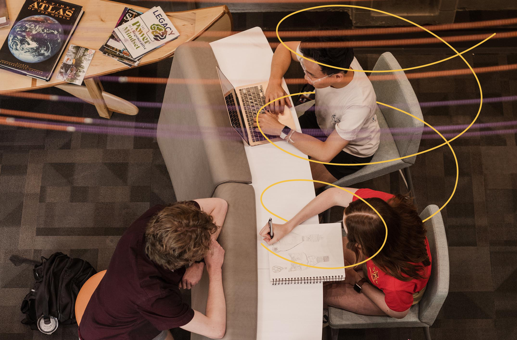 Birdseye view of students in a classroom.