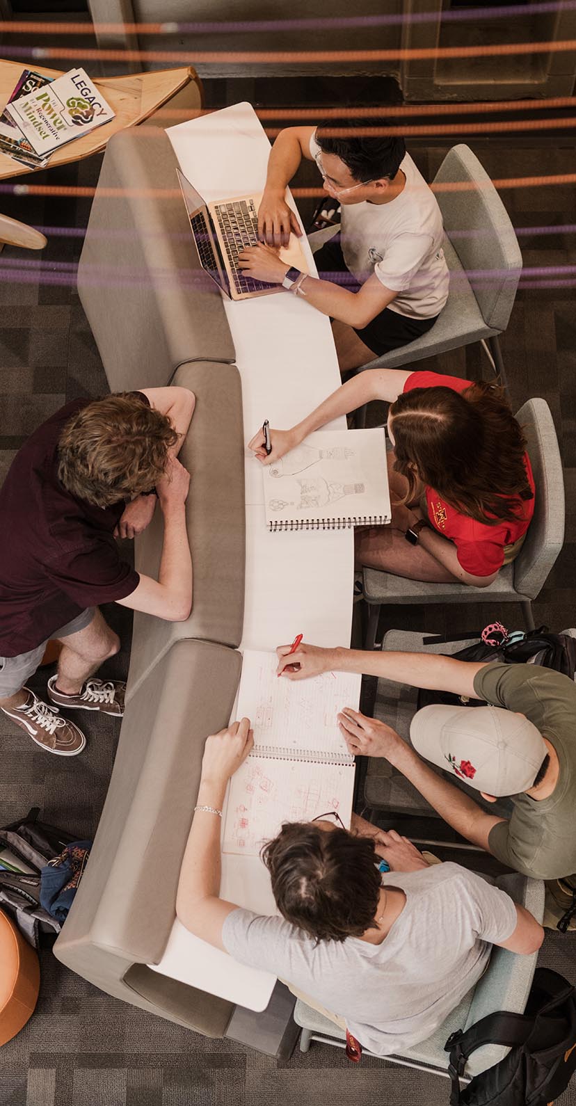 Birdseye view of students in a classroom.